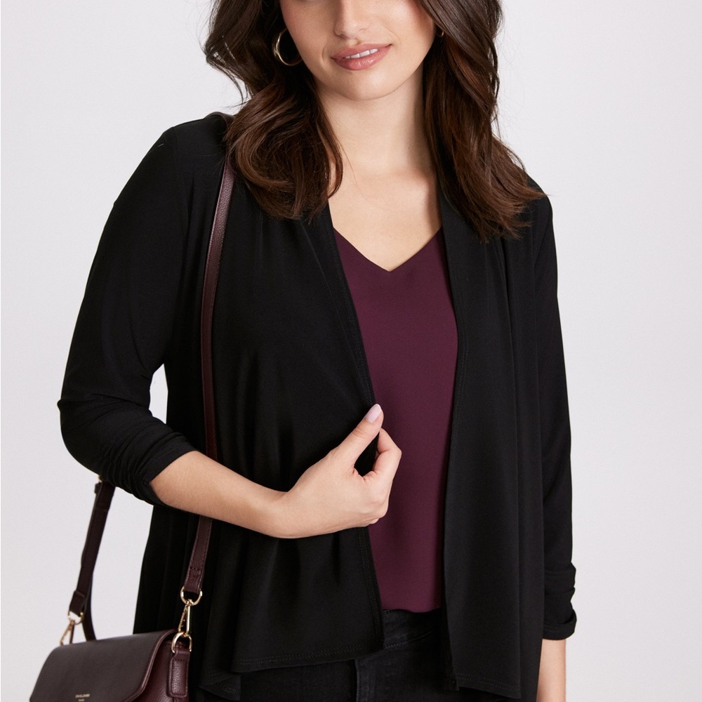 Asymmetric Black Women's front tie cardigan blazer Sweater 2XL